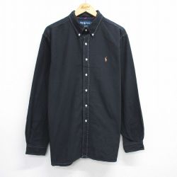 XL★古着 ラルフローレン Ralph Lauren 長袖 ブランド シャツ メンズ 90年代 90s ワンポイントロゴ オックスフォード 大きいサイズ コットン ボタンダウン 黒 ブラック 25jun21 中古 トップス
