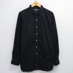 XL★古着 ラルフローレン Ralph Lauren 長袖 ブランド シャツ メンズ 90年代 90s ESTATE 大きいサイズ ロング丈 コットン 黒 ブラック 25jun21 中古 トップス