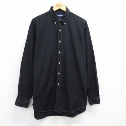 【50%OFF】XL★古着 ラルフローレン Ralph Lauren 長袖 ブランド シャツ メンズ 90年代 90s ゴルフ ワンポイントロゴ TILDEN 大きいサイズ ロング丈 コットン ボタンダウン 黒 ブラック チェック 25jun21 中古 トップス