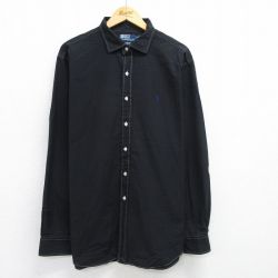 XL★古着 ラルフローレン Ralph Lauren 長袖 ブランド シャツ メンズ 90年代 90s ワンポイントロゴ STANTON 大きいサイズ ロング丈 コットン 黒 ブラック チェック 25jun21 中古 トップス