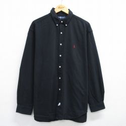 XL★古着 ラルフローレン Ralph Lauren 長袖 ブランド シャツ メンズ 90年代 90s ワンポイントロゴ 大きいサイズ コットン ボタンダウン 黒 ブラック 25jun21 中古 トップス