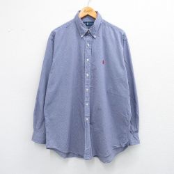 【20%OFF】XL★古着 ラルフローレン Ralph Lauren 長袖 ブランド シャツ メンズ 90年代 90s ワンポイントロゴ YARMOUTH 大きいサイズ コットン ボタンダウン 紺他 ネイビー ギンガム チェック 25jun23 中古 トップス