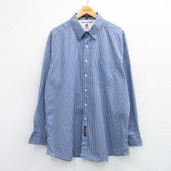 XL★古着 トミーヒルフィガー TOMMY HILFIGER 長袖 ブランド シャツ メンズ 大きいサイズ ロング丈 コットン 紺他 ネイビー ストライプ 25jun23 中古 トップス