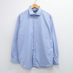 【50%OFF】XL★古着 ラルフローレン Ralph Lauren 長袖 ブランド シャツ メンズ 90年代 90s ESTATE コットン 薄紺他 ネイビー チェック 25jun23 中古 トップス