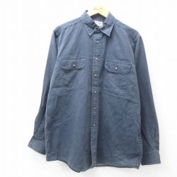 【20%OFF】XL★古着 エルエルビーン LLBEAN 長袖 ブランド シャツ メンズ 00年代 00s コットン カナダ製 紺他 ネイビー 【spe】 25jun27 中古 トップス