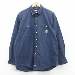 XL★古着 トミーヒルフィガー TOMMY HILFIGER 長袖 ブランド シャツ メンズ 90年代 90s イカリ 大きいサイズ コットン 紺 ネイビー 25jun27 中古 トップス