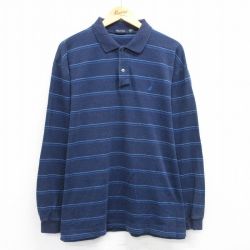 XL★古着 ノーティカ NAUTICA 長袖 ブランド ポロ シャツ メンズ ワンポイントロゴ コットン 紺他 ネイビー ボーダー 25jun28 中古 トップス