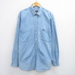 XL★古着 ティンバーランド 長袖 ブランド シャツ メンズ 90年代 90s 大きいサイズ ロング丈 イタリア製 紺 ネイビー デニム 【spe】 25jun28 中古 トップス