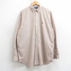 XL★古着 ラルフローレン Ralph Lauren 長袖 ブランド シャツ メンズ 00年代 00s ワンポイントロゴ YARMOUTH ロング丈 コットン ボタンダウン ベージュ系他 カーキ チェック 25jul01 中古 トップス