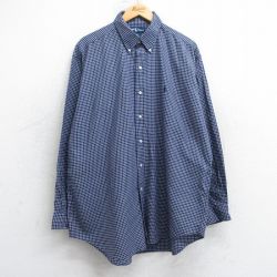XL★古着 ラルフローレン Ralph Lauren 長袖 ブランド シャツ メンズ 90年代 90s ワンポイントロゴ BLAKE 大きいサイズ ロング丈 コットン ボタンダウン 紺他 ネイビー チェック 25jul02 中古 トップス