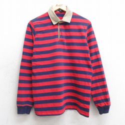 【50%OFF】S★古着 ランズエンド 長袖 ブランド ラガー シャツ メンズ 90年代 90s コットン USA製 赤他 レッド ボーダー 25jul02 中古 トップス