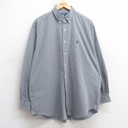 XL★古着 ラルフローレン Ralph Lauren 長袖 ブランド シャツ メンズ 90年代 90s ワンポイントロゴ BLAKE 大きいサイズ ロング丈 コットン ボタンダウン 黒他 ブラック ギンガム チェック 【spe】 25jul02 中古 トップス