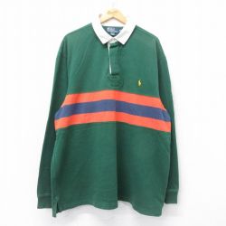 XL★古着 ラルフローレン Ralph Lauren 長袖 ブランド スウェット ラガー シャツ メンズ 90年代 90s ワンポイントロゴ 緑他 グリーン 【spe】 25jul05 中古 トップス