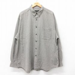 XL★古着 エディーバウアー 長袖 ブランド シャツ メンズ 00年代 00s 大きいサイズ コットン ボタンダウン 薄茶他 ブラウン チェック 25jul05 中古 トップス
