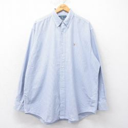 XL★古着 ラルフローレン Ralph Lauren 長袖 ブランド シャツ メンズ 90年代 90s ワンポイントロゴ BLAKE 大きいサイズ コットン ボタンダウン 薄紺他 ネイビー チェック 25jul05 中古 トップス