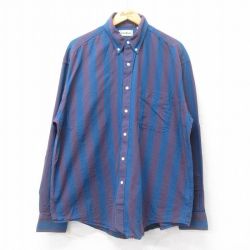 XL★古着 エルエルビーン LLBEAN 長袖 ブランド シャツ メンズ 90年代 90s 大きいサイズ コットン ボタンダウン カナダ製 紺他 ネイビー ストライプ 【spe】 25jul05 中古 トップス