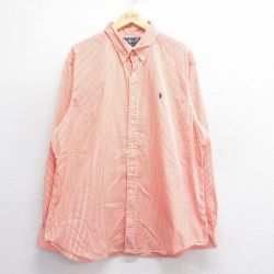 XL★古着 ラルフローレン Ralph Lauren 長袖 ブランド シャツ メンズ 90年代 90s ワンポイントロゴ 大きいサイズ コットン ボタンダウン オレンジ他 ストライプ 25jul05 中古 トップス