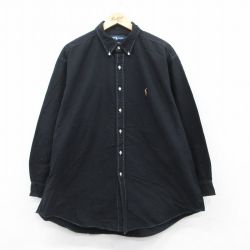 【20%OFF】XL★古着 ラルフローレン Ralph Lauren 長袖 ブランド シャツ メンズ 90年代 90s ワンポイントロゴ オックスフォード YARMOUTH 大きいサイズ コットン ボタンダウン 黒 ブラック 25jul08 中古 トップス