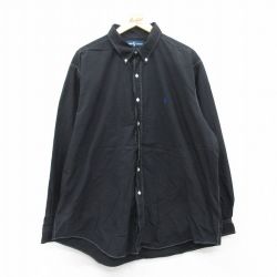 【50%OFF】XL★古着 ラルフローレン Ralph Lauren 長袖 ブランド シャツ メンズ 90年代 90s ワンポイントロゴ 大きいサイズ ロング丈 コットン ボタンダウン 黒 ブラック 25jul08 中古 トップス