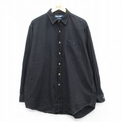 XL★古着 ラルフローレン Ralph Lauren ポロゴルフ 長袖 ブランド シャツ メンズ 90年代 90s ワンポイントロゴ LOFTING 千鳥格子 大きいサイズ ロング丈 コットン 黒 ブラック 25jul08 中古 トップス