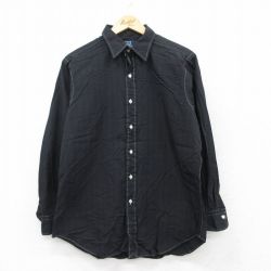 XL★古着 ラルフローレン Ralph Lauren 長袖 ブランド シャツ メンズ 90年代 90s ワンポイントロゴ ANDREW コットン 黒 ブラック ストライプ 25jul08 中古 トップス