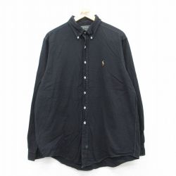 XL★古着 ラルフローレン Ralph Lauren ポロカントリー 長袖 ブランド シャツ メンズ 90年代 90s ワンポイントロゴ 大きいサイズ コットン ボタンダウン 黒 ブラック 【spe】 25jul08 中古 トップス