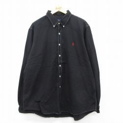 XL★古着 ラルフローレン Ralph Lauren 長袖 ブランド シャツ メンズ ワンポイントロゴ 大きいサイズ コットン ボタンダウン 黒 ブラック 25jul08 中古 トップス