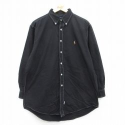 XL★古着 ラルフローレン Ralph Lauren 長袖 ブランド シャツ メンズ 90年代 90s ワンポイントロゴ オックスフォード YARMOUTH コットン ボタンダウン 黒 ブラック 25jul08 中古 トップス