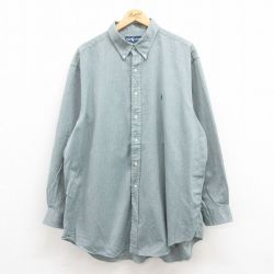 【50%OFF】XL★古着 ラルフローレン Ralph Lauren 長袖 ブランド 90年代 90s ワンポイントロゴ 大きいサイズ YARMOUTH ヘリンボーン コットン ボタンダウン 緑系 グリーン 25jul29 中古 メンズ トップス