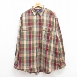 XL★古着 ラルフローレン Ralph Lauren 長袖 ブランド シャツ メンズ 90年代 90s 大きいサイズ コットン エンジ チェック 25jul29 中古 トップス