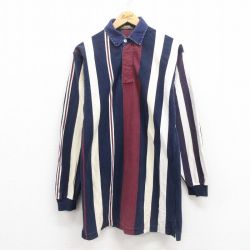 M★古着 アメリカンイーグル American Eagle 長袖 ブランド ラガー シャツ メンズ 90年代 90s ロング丈 マルチカラー コットン 紺他 ネイビー ストライプ 25jul29 中古 トップス