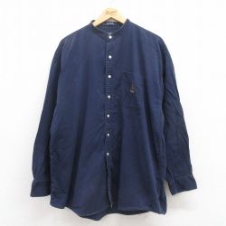 XL★古着 ラルフローレン Ralph Lauren チャップス 長袖 ブランド シャツ メンズ 90年代 90s ワンポイントロゴ 大きいサイズ コットン ノーカラー 紺 ネイビー 25jul29 中古 トップス