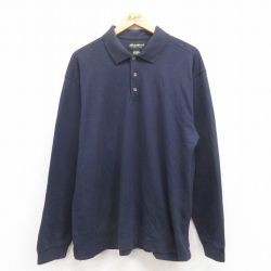 【50%OFF】L★古着 エディーバウアー 長袖 ブランド ポロ シャツ メンズ 00年代 00s 大きいサイズ コットン 紺 ネイビー 25jul29 中古 トップス