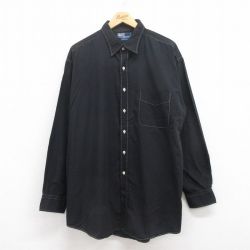 XL★古着 ラルフローレン Ralph Lauren 長袖 ブランド シャツ メンズ 90年代 90s JAYMES 大きいサイズ ロング丈 コットン 黒 ブラック 25jul29 中古 トップス