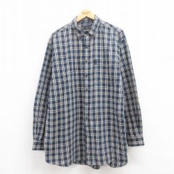 【50%OFF】XL★古着 アバクロンビー Abercrombie&fitch 長袖 ブランド シャツ メンズ 00年代 00s 大きいサイズ ロング丈 コットン ボタンダウン 紺他 ネイビー チェック 25jul29 中古 トップス