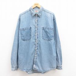 XL★古着 リーバイス Levis 長袖 ブランド シャツ メンズ 00年代 00s 大きいサイズ コットン 薄紺 ネイビー デニム 25jul29 中古 トップス