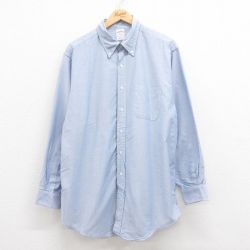 XL★古着 ブルックスブラザーズ BROOKS BROTHERS 長袖 ブランド シャツ メンズ 90年代 90s 大きいサイズ ロング丈 コットン ボタンダウン 薄紺 ネイビー 25jul30 中古 トップス