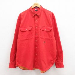 【50%OFF】XL★古着 トミーヒルフィガー TOMMY HILFIGER 長袖 ブランド シャツ メンズ 90年代 90s ワンポイントロゴ 大きいサイズ コットン ボタンダウン オレンジ 25jul30 中古 トップス