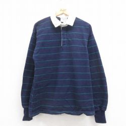 L★古着 ランズエンド 長袖 ブランド ラガー シャツ メンズ 90年代 90s コットン USA製 紺他 ネイビー ボーダー 25aug02 中古 トップス