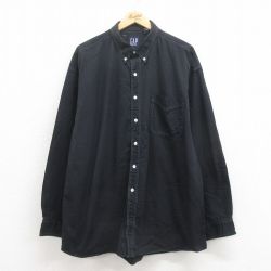 XL★古着 ギャップ GAP 長袖 ブランド シャツ メンズ 90年代 90s 大きいサイズ ロング丈 コットン 黒 ブラック 25aug02 中古 トップス