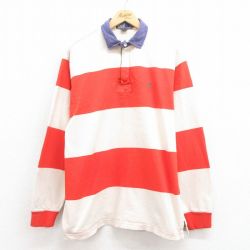 XL★古着 ラルフローレン Ralph Lauren 長袖 ブランド ラガー シャツ メンズ 90年代 90s ワンポイントロゴ 大きいサイズ コットン オレンジ ボーダー 25aug09 中古 トップス