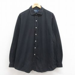 XL★古着 ラルフローレン Ralph Lauren 長袖 ブランド シャツ メンズ 90年代 90s WESTERTON 大きいサイズ コットン 黒 ブラック ストライプ 25aug09 中古 トップス