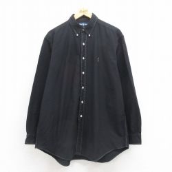 【20%OFF】XL★古着 ラルフローレン Ralph Lauren 長袖 ブランド シャツ メンズ 90年代 90s ワンポイントロゴ YARMOUTH オックスフォード コットン ボタンダウン 黒 ブラック 25aug09 中古 トップス