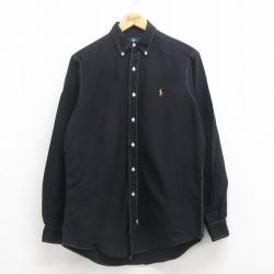 L★古着 ラルフローレン Ralph Lauren 長袖 ブランド シャツ メンズ 90年代 90s ワンポイントロゴ コットン ボタンダウン 黒 ブラック 25aug09 中古 トップス