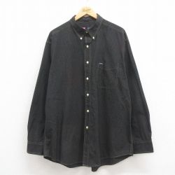 XL★古着 ラルフローレン Ralph Lauren チャップス 長袖 ブランド シャツ メンズ 90年代 90s 大きいサイズ ロング丈 ボタンダウン 黒 ブラック チェック 25aug09 中古 トップス