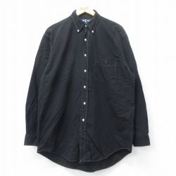 XL★古着 ラルフローレン Ralph Lauren 長袖 ブランド シャツ メンズ 90年代 90s ワンポイントロゴ BIG SHIRT 大きいサイズ ロング丈 コットン ボタンダウン 黒 ブラック 【spe】 25aug12 中古 トップス