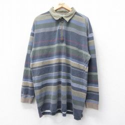 【50%OFF】XL★古着 エルエルビーン LLBEAN 長袖 ブランド ハーフジップ トップス ロング丈 コットン 紺他 ネイビー ボーダー 【spe】 25aug12 中古 メンズ