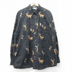 XL★古着 コロンビア COLUMBIA 長袖 ブランド シャツ メンズ 00年代 00s シカ ロング丈 コットン ボタンダウン 黒 ブラック 25aug12 中古 トップス
