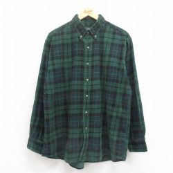 XL★古着 ランズエンド 長袖 ブランド シャツ メンズ 00年代 00s 大きいサイズ コーデュロイ コットン ボタンダウン 緑他 グリーン チェック 25aug18 中古 トップス