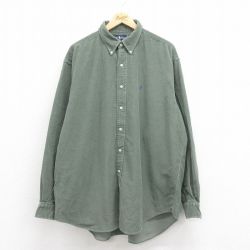 XL★古着 ラルフローレン Ralph Lauren 長袖 ブランド シャツ メンズ 90年代 90s ワンポイントロゴ BLAIRE 大きいサイズ ロング丈 コーデュロイ コットン ボタンダウン 緑 グリーン 【spe】 25aug18 中古 トップス